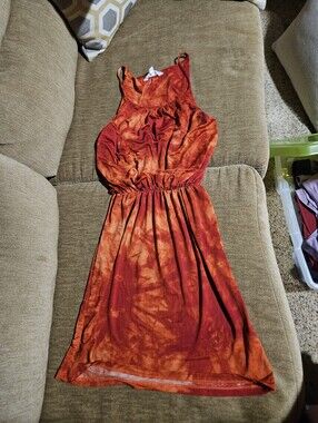 Red-Orange Tie-Dye Sleeveless Summer Dress Medium